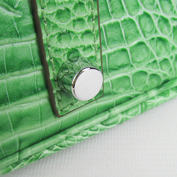 High Quality Fake Hermes Birkin 35CM Crocodile Head Veins Leather Bag Green 6089